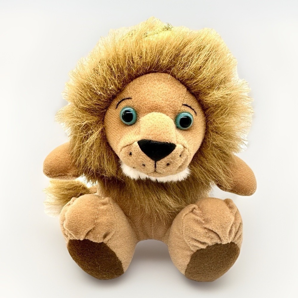 Vintage Crowned Lion Plush Stuffed Animal Blue Eyes 8" 1994 Stuffins